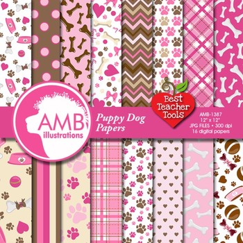 Preview of Dog Digital Papers, Pink Puppy Dog Backgrounds {Best Teacher Tools} AMB-1387