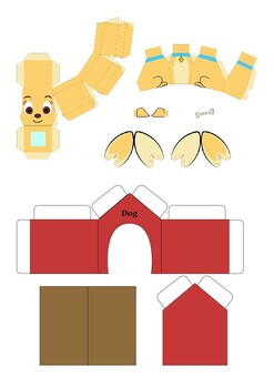 Preview of Dog & Dog House | 3D Paper Toy Printable Template