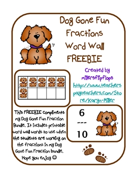 Preview of Dog Gone Fun Fractions - Word Wall Freebie