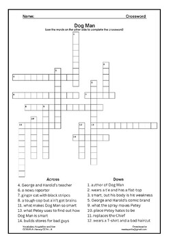 Dog Man Word Search and Crossword Puzzle Vocabulary Activity Pages