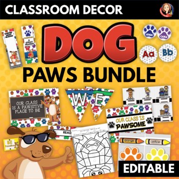 Preview of Dog Paws Theme Classroom Decor and Activities Bundle