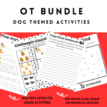 Preview of Dog Themed: Fine motor and visual motor Bundle for RTI, group, or individual