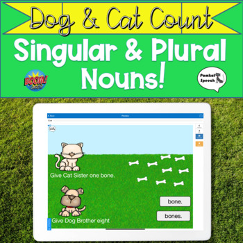 Preview of Dog and Cat Count Singular and Plural Nouns Boom Cards Distance Learning