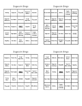Preview of Dogecoin Crypto Bingo - (100) Different Cards - Just Print, Cut, & Play!
