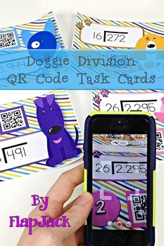 Preview of Long Division with Two Digit Divisors Task Cards with QR Codes