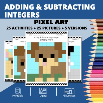 Preview of Dogs: Adding & Subtracting Positive & Negative Integers Pixel Art Activity