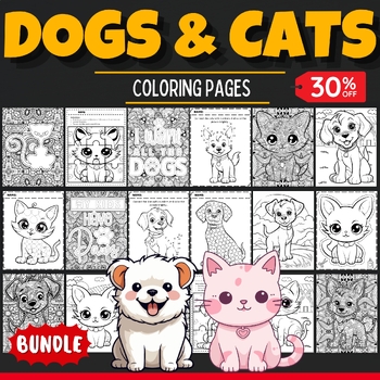 Preview of Dogs And Cats Coloring Pages sheets - Fun Dogs And Cats Activities BUNDLE