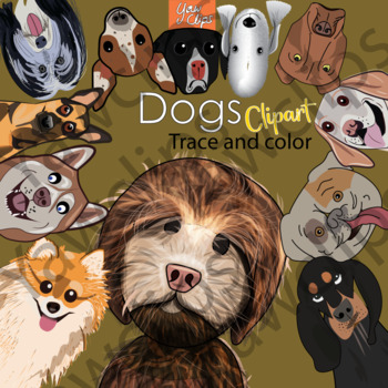 Preview of Dogs Clipart | Trace and Color