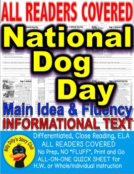 Preview of Dogs & National Dog Day Close Reading Leveled Passages Differentiated Print-n-Go