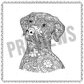 Preview of Dogs with Mandala Wonderful Coloring Page Kids, Adults, Dogs Coloring Book