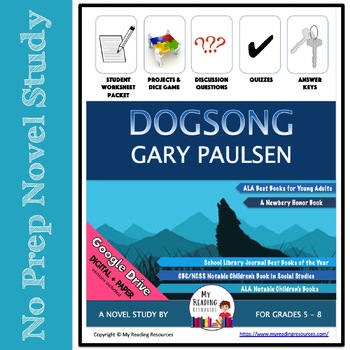 Preview of Novel Study: Dogsong by Gary Paulsen (Print + DIGITAL)