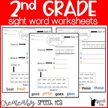 2nd grade sight word worksheets by speech tea tpt