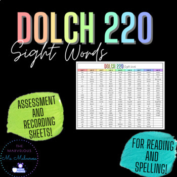 Preview of Dolch 220 Sight Word Assessment and Data Recording Resources