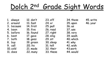 2nd grade dolch sight words pdf