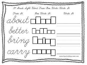 dolch 3rd grade cursive trace box write write worksheets prek 2nd grade