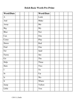 Preview of Dolch Basic Sight Word Data Sheets
