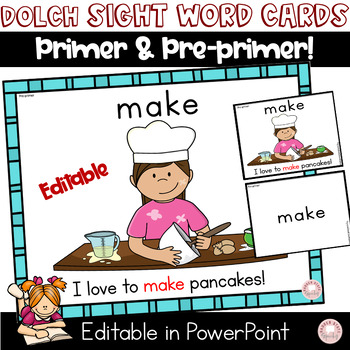 Preview of Dolch Editable Sight Word Cards Preprimer and Primer