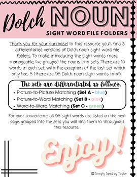 Preview of Dolch Noun Sight Word Differentiated File Folders