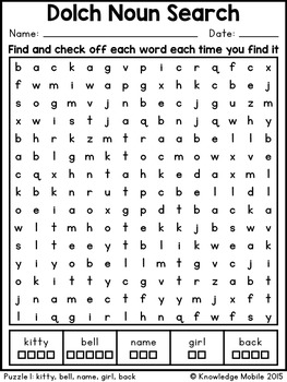 free kindergarten for worksheets noun Nouns Search 19 Puzzles Word  Sight Word Dolch    Search