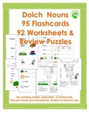 Dolch Noun Sight Words~ 92 Worksheets & 95 Flashcards Doub