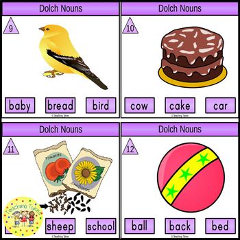 Dolch Nouns Task Cards by Teaching Tykes | Teachers Pay Teachers