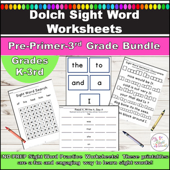 Preview of Dolch PrePrimer-3rd Grade Sight Words Printable Worksheets Bundle