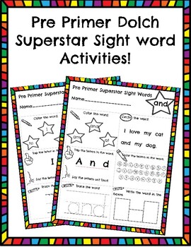 Preview of Dolch Pre Primer Sight Word Activities *PRINTABLE* NO PREP 40 pages!
