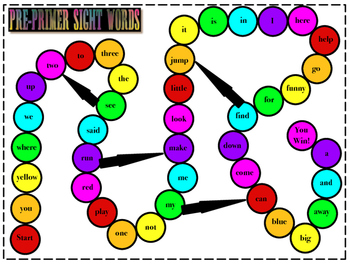 dolch pre primer sight word board game by kali s kreations tpt