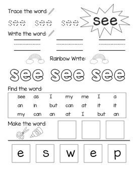 Dolch Pre-Primer Sight Word Practice (Bundle) by Kindergarten Busy Bees