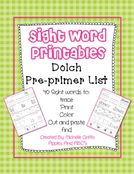 Preview of Dolch Pre-Primer Sight Word Printables