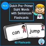Dolch Pre-Primer Sight Words With Sentences Flashcards