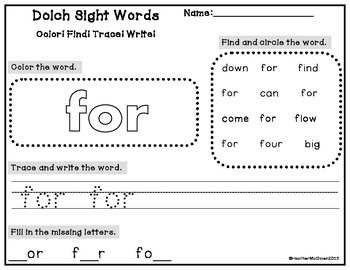 Dolch Pre-Primer Worksheets by Heathere PM | Teachers Pay Teachers