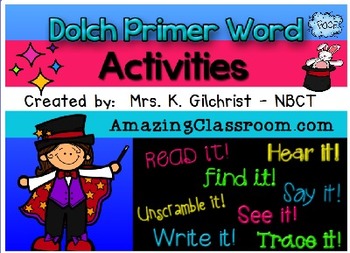 Preview of Dolch Primer Word Activities Promethean ActivInspire Flipchart