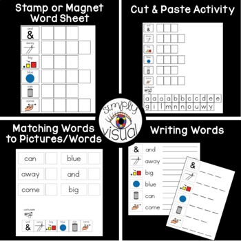 Sight Word Activities with Visuals Pre-primer Level Set 1 SAMPLE