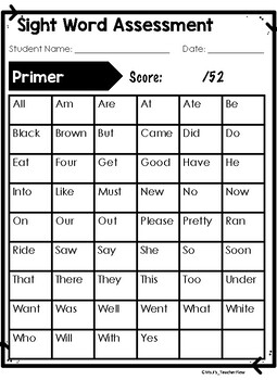Preview of Dolch Sight Word Assessment