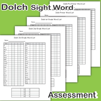 Preview of DOLCH|Sight Word Assessment|List|Progress Monitoring|Pre-Primer - 3rd Grade|Free