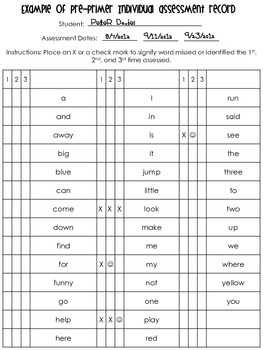 dolch sight word assessment tracker