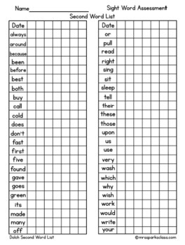 6th grade dolch sight words assessment
