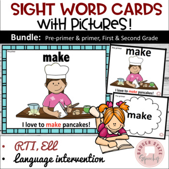 Preview of Dolch Sight Word Cards Pictures Preschool Kindergarten First Second grade