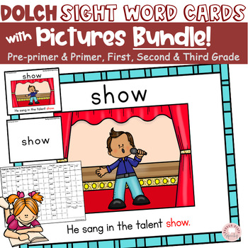 Preview of Dolch Sight Word Cards Pictures pre-primer Kindergarten First Second Third Grade