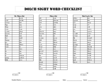 Dolch Sight Word Checklist - Assessment/Progress Probe by Teacher Concepts