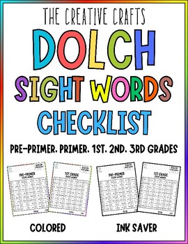 Preview of Dolch Sight Word Checklist - Pre-Primer, Primer, 1st, 2nd, 3rd Grade Assessment