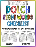 Dolch Sight Word Checklist - Pre-Primer, Primer, 1st, 2nd,