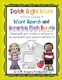 Dolch Sight Word First Grade Word Search and Math Scramble