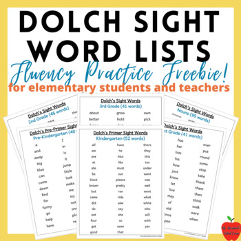 Preview of Dolch Sight Word List Freebie | 315 Words | Fluency and Vocabulary Practice