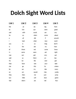 Preview of Dolch Sight Word Lists - 11