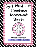 Dolch Sight Word Lists and Sentence Assessment Sheets