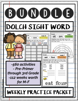 Preview of Dolch Sight Word Packets: Pre-Primer Through Third Grade Bundle (112 weeks)