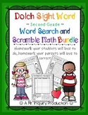 Dolch Sight Word Second Grade Word Search and Math Scramble