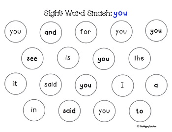 Dolch Sight Word Smash Pre-Primer List 1 Literacy Centers And Activities